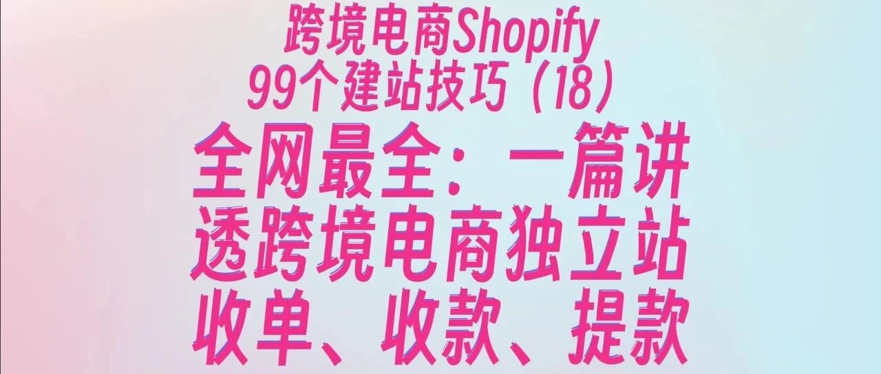 全网最全:一篇讲透跨境电商独立站收单、收款、提款!如何收款提款?99个Shopify建站技巧(19)