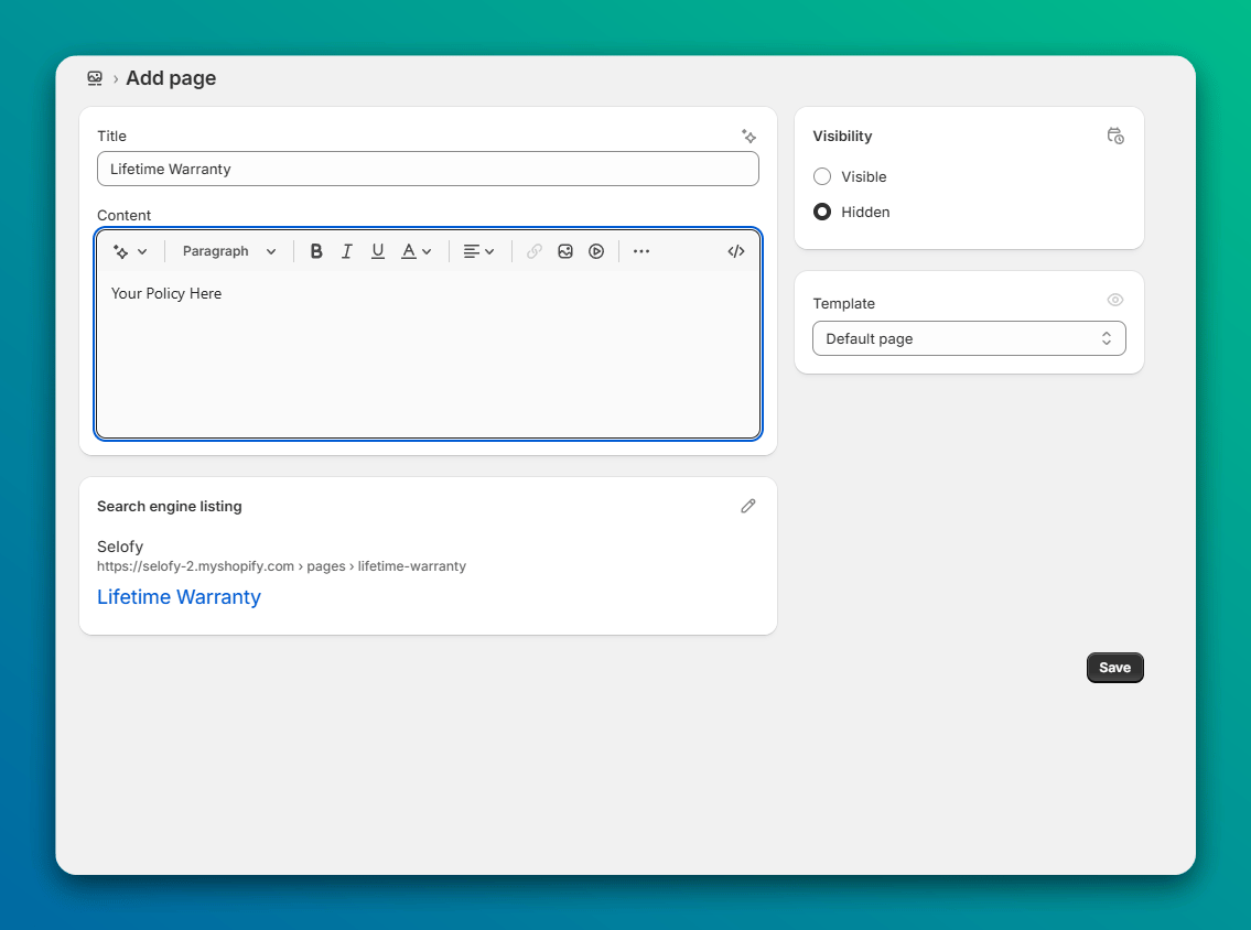 HOW TO ADD POLICY for shopify store