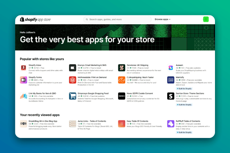 SHOPIFY app store