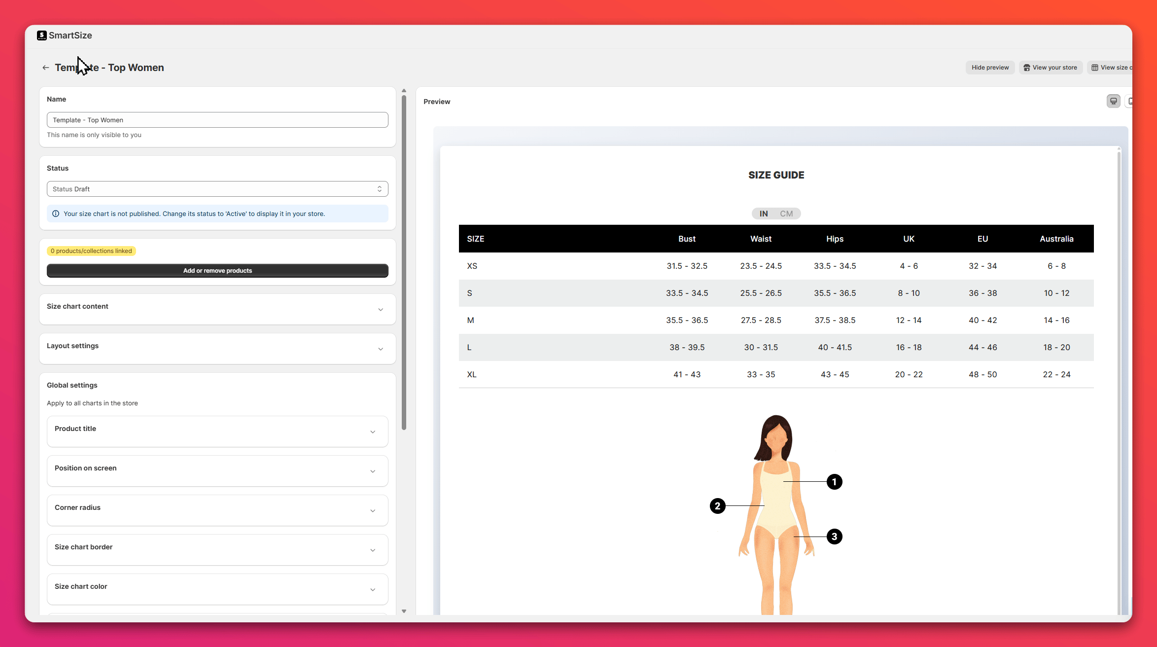 Smart sizing app screeshot