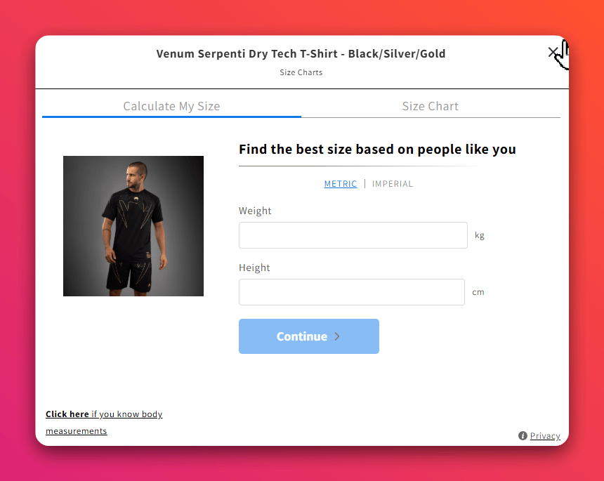 size link popup modal